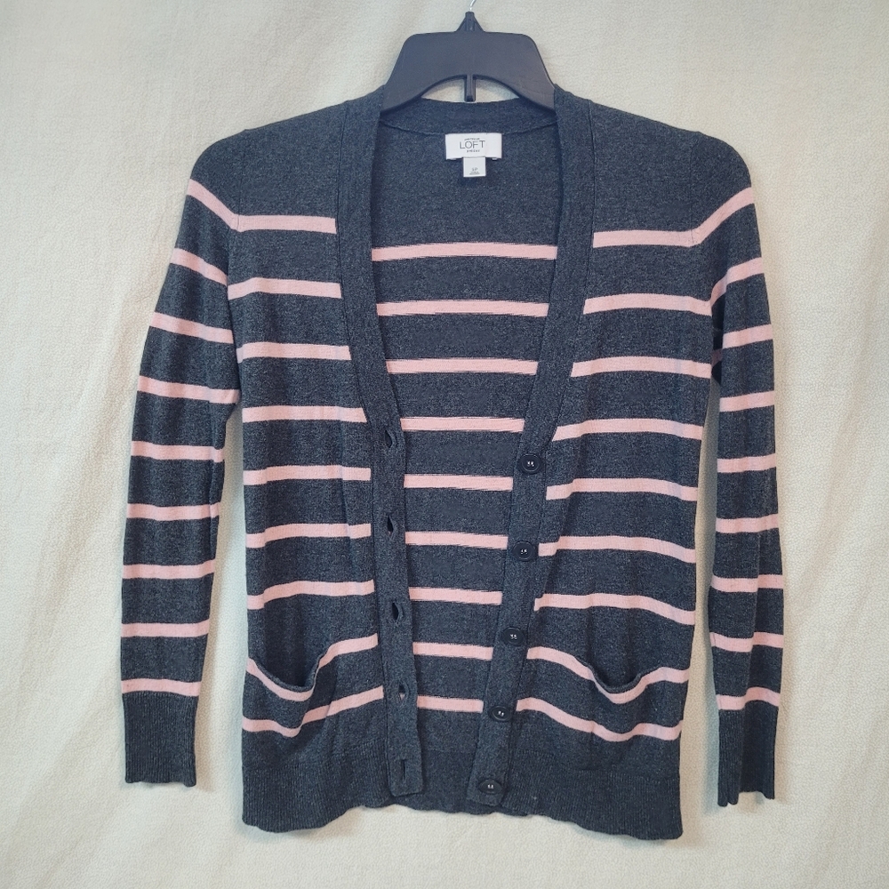 Ann Taylor Loft Cardigan, Womens Petite Small, Long Sleeve V Neck Button Front
